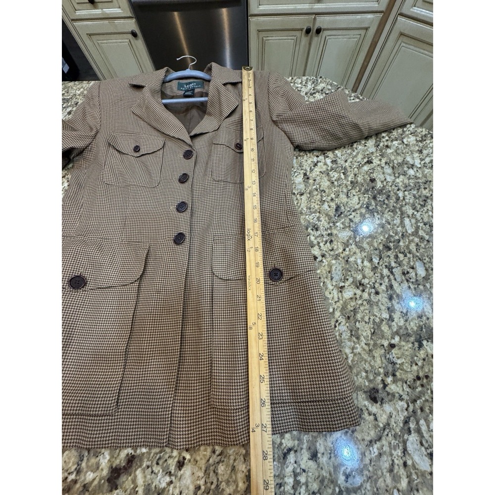 Vintage 90s Lauren Ralph Lauren Houndstooth Safari Field Jacket Blazer Size 4 - Picture 7 of 12